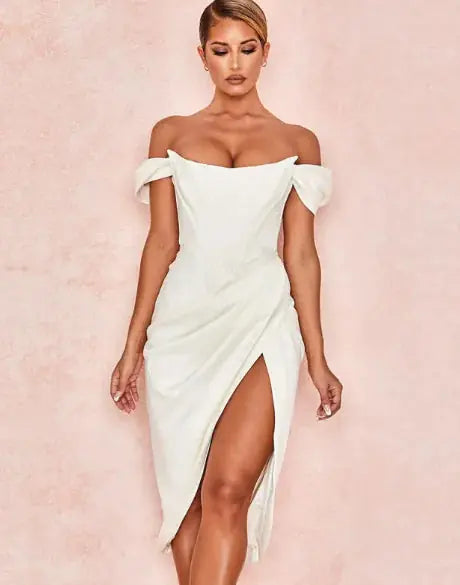 LUCIAN OFF-SHOULDER MIDI DRESS