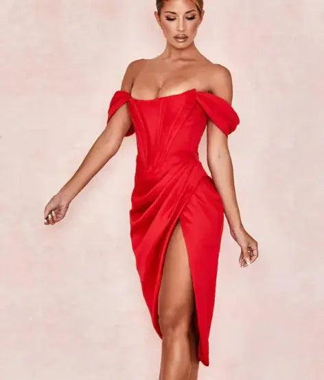 LUCIAN OFF-SHOULDER MIDI DRESS