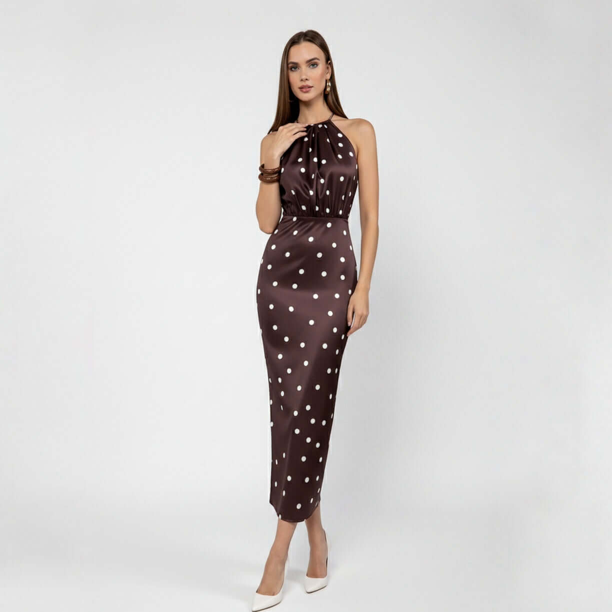 PALAZZO SPOTTED MIDI DRESS
