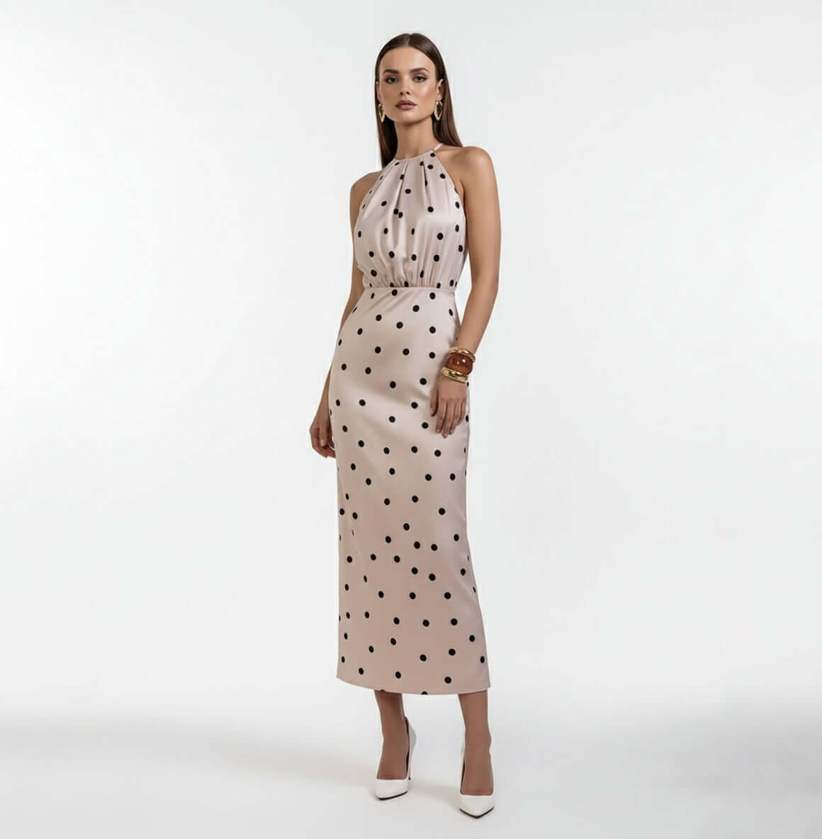 PALAZZO SPOTTED MIDI DRESS