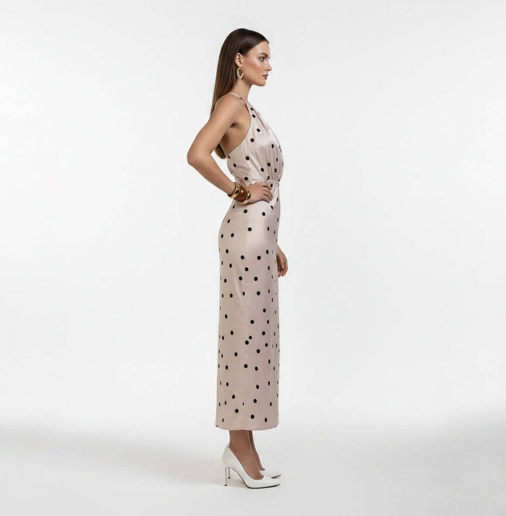 PALAZZO SPOTTED MIDI DRESS