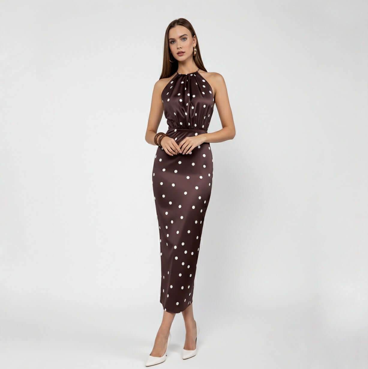 PALAZZO SPOTTED MIDI DRESS